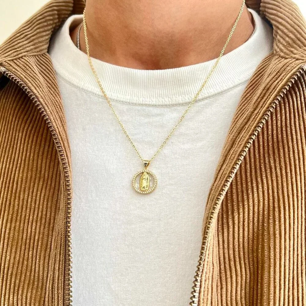 vintage style virgin mary gold chain stone necklace